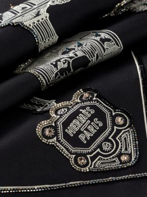 Merveilleuses Lanternes embroidered scarf 90 - Black | Hermès USA